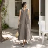 A grey sleeveless dress for women, a simple and elegant solid-color long dress that is slimming and form-fitting in summer details Picture